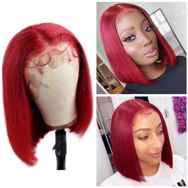 Red Colored Human Hair Wigs 150% Wig Brazlian Remy 13x4 Lace Front Human Hair Wigs For Black Women Pre Plucked Red Wig