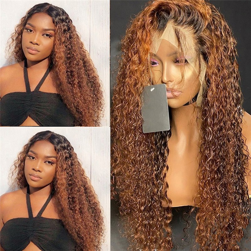Honey Blonde Ombre 13x4 Lace Front Human Hair Wigs Brazilian Long Curly Lace Front Wigs 150%