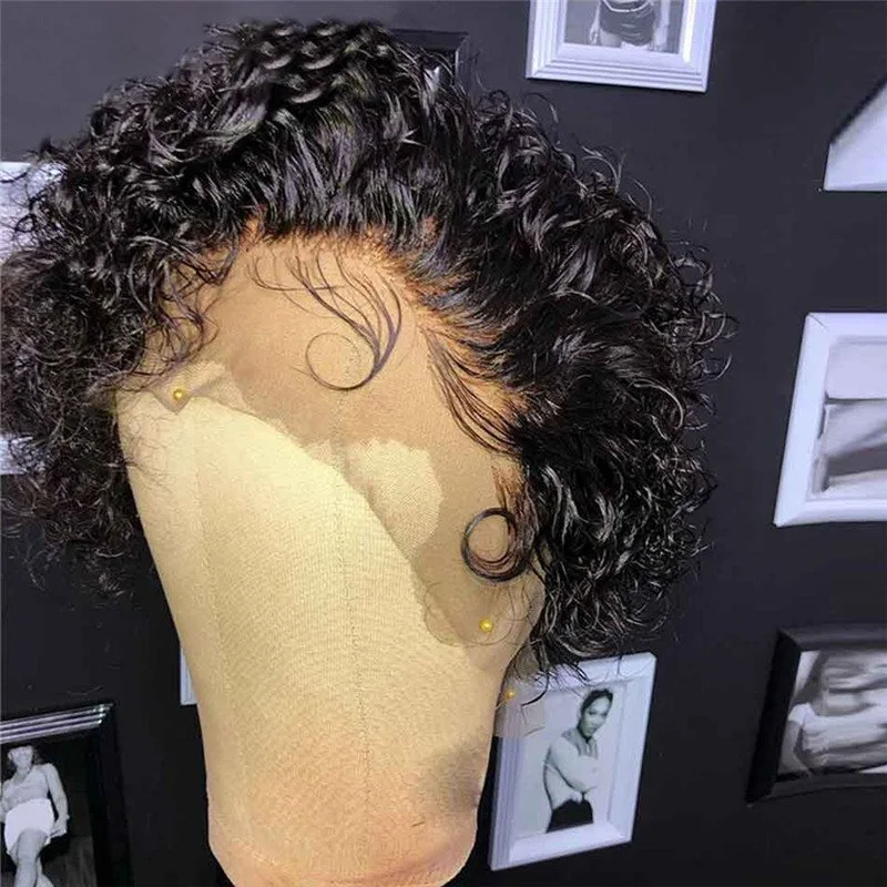 150% Pixie Cut Wig Human Hair Short Pixie Curly Wigs For Women Brazilian Remy Hair CLosure Wig 360 Lace Frontal Wig Glueless