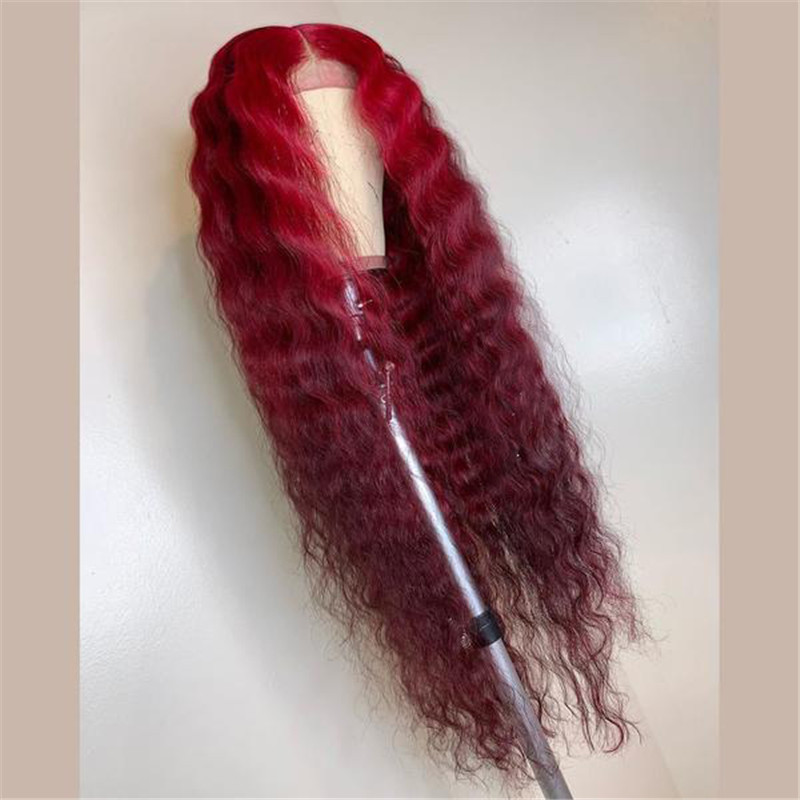 Peruvian Hair Red and Dark Red Ombre Deep Wave Lace Front Wig