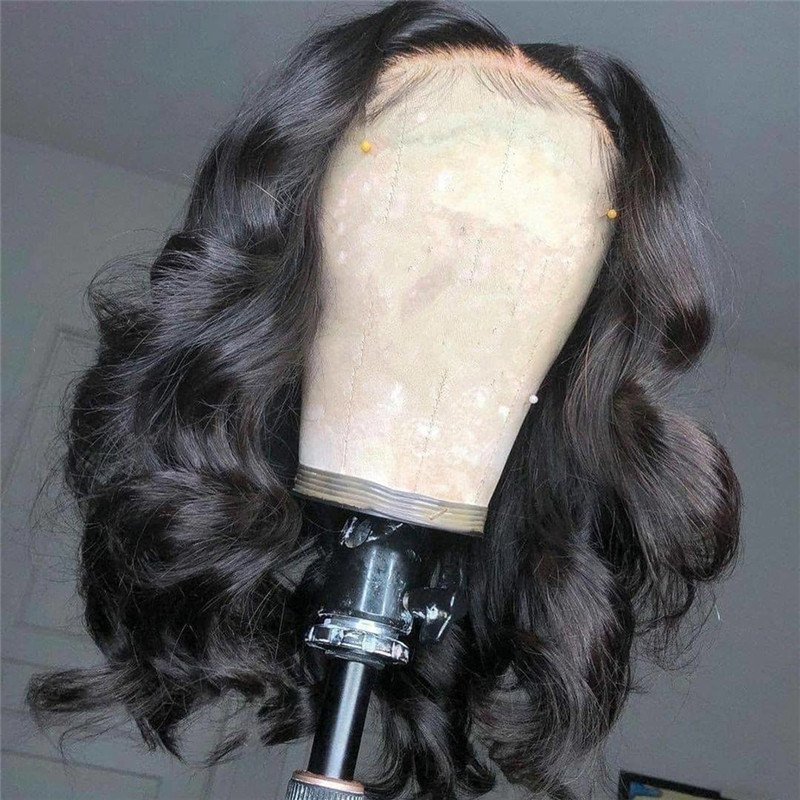 250% Density 13x4 Short Wavy Bob Lace Front Wigs For Women Peruvian Glueless Lace Front Wigs Human Hair With Baby Hair Bob Wig