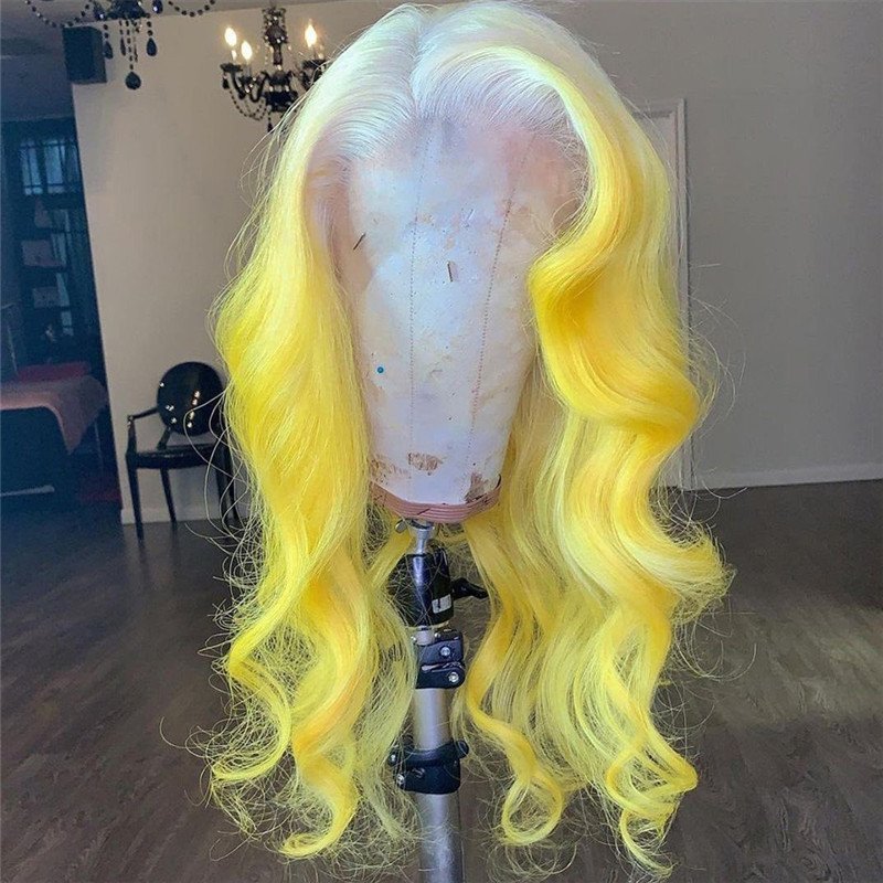 Body Wave Brown Yellow Ombre Lace Front Wig Pre Plucked Brazilian Remy Brown Human Hair Wig #60 Yellow Colored Wigs Transparent