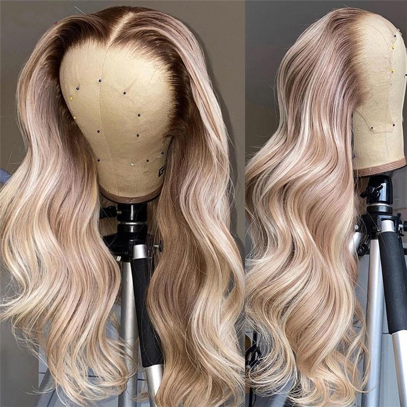 150% Ombre Blonde Part Lace Front Human Hair Wigs For Women Pre Plucked Bralizian Remy Highlight Wig Body Wave Lace Front Wig