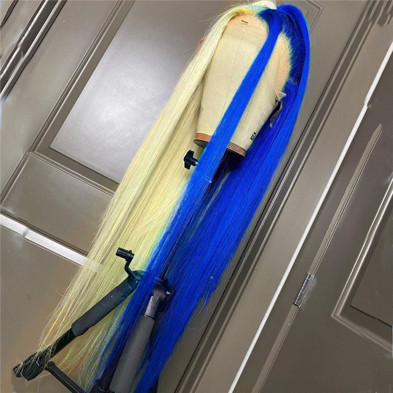 Peruvian Hair Half Blonde Half Sapphire Blue Lace Front Wig