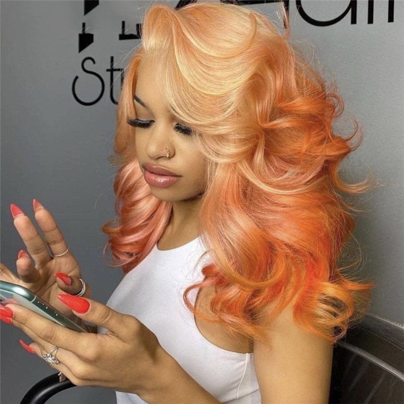 Body Wave Orange Ombre Lace Front Wig Brazilian Remy Loose Wave Colored Human Hair Wigs For Women 150%