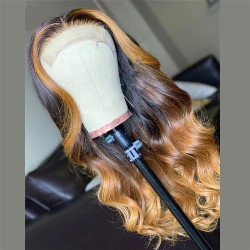 Human Hair Ombre Blond Color HD Light Brown  Lace Front Wig