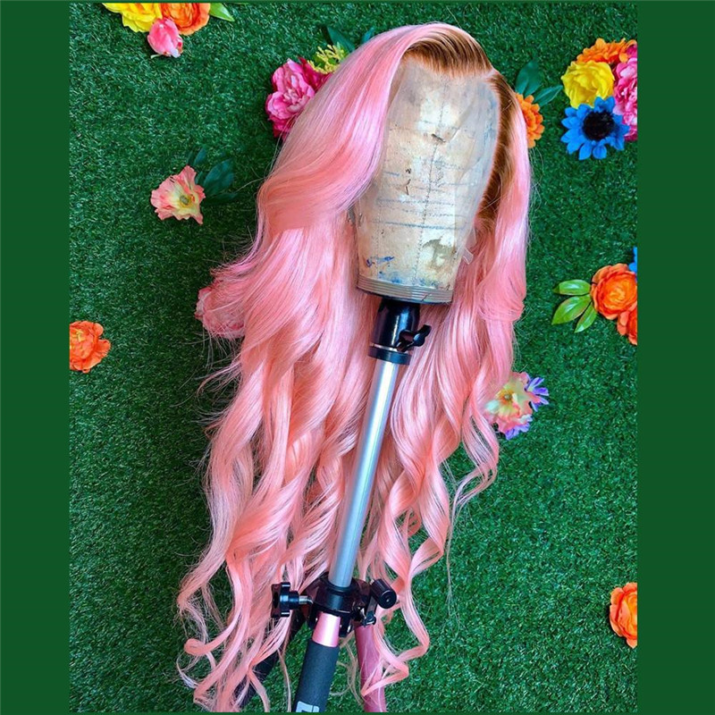 Peruvian Hair Lace Front Pink Color Dark Root Fashion Wig