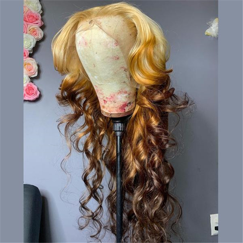 Human Hair 613 Blonde With Brown Ombre Color Lace Wig