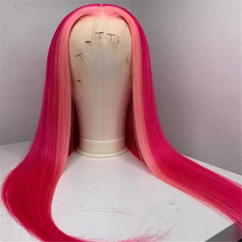 Peruvian Hair Fuschia Pink Highlight Straight Lace Front Wig
