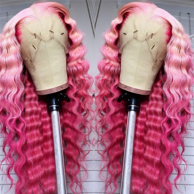 Body Wave Pink Ombre Colored Lace Front Wig Peruvian Remy Straight Human Hair Wigs For Women Wavy Highlight Human Hair Wig 150%