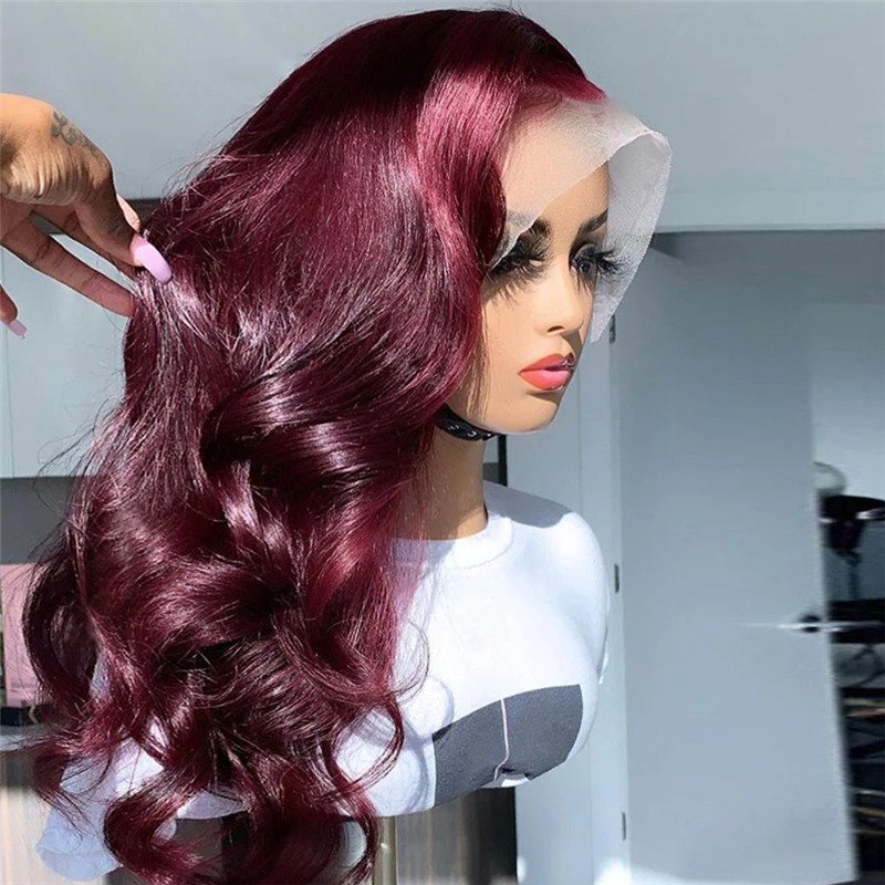 99J Burgundy Lace Front Human Hair Wigs For Women Red Wine Pre Plucked Body Wave Lace Wigs 150% Density Brazilian Remy Hair Wig