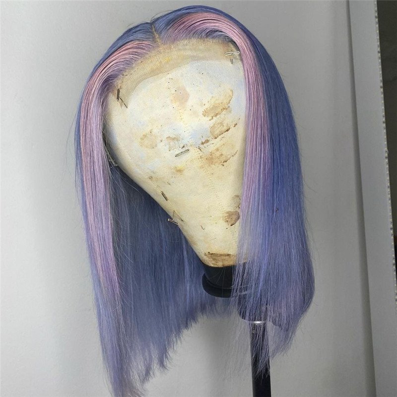 Grey Bob Lace Front Human Hair Wigs Red Pink Ombre Lace Front Wig Brazilian Blue Colored Human Hair Wigs For Women Preplucked