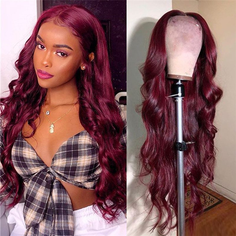 Body Wave Burgundy 99J Colored Lace Front Human Hair Wigs for Women Pre Plucked Brazilian Remy Hair 99J Ombre Lace Front Wig