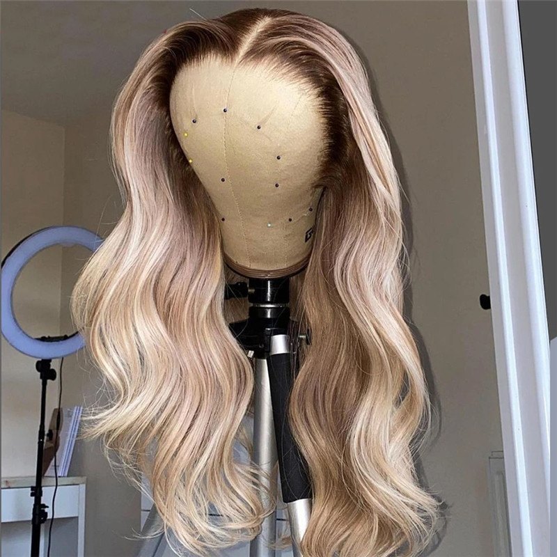 150% Ombre Blonde Part Lace Front Human Hair Wigs For Women Pre Plucked Bralizian Remy Highlight Wig Body Wave Lace Front Wig