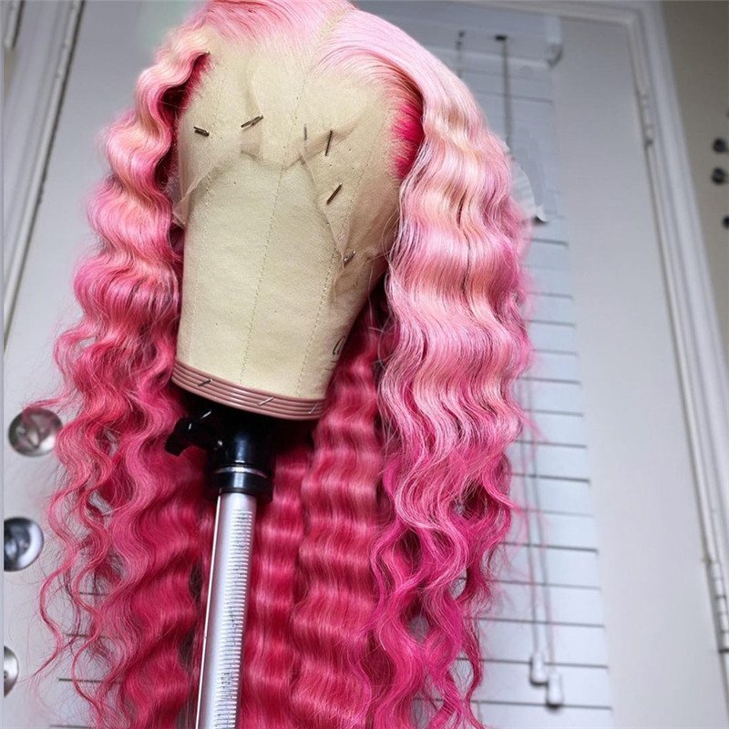 Body Wave Pink Ombre Colored Lace Front Wig Peruvian Remy Straight Human Hair Wigs For Women Wavy Highlight Human Hair Wig 150%