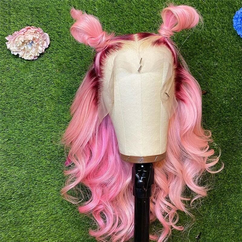 Body Wave Pink Colored Human Hair Wigs For Women Malaysian Remy Hair Brown Blonde Ombre Highlight HD Lace Front Wig Transparent