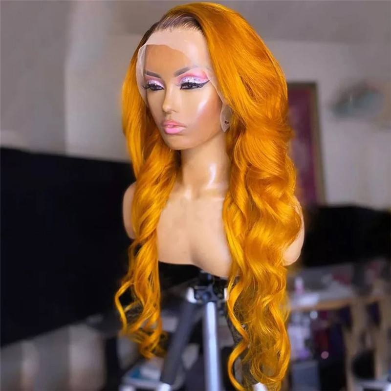 Body Wave 1B Orange Colored Human Hair Wigs For Women Brazilian Remy Highlight Wig 150% Blonde Ombre Lace Front Wig Pre Plucked