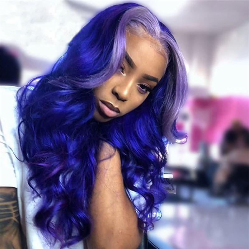Body Wave Brown Highlight Wig Brazilian Remy Hair Purple Ombre Human Hair Wig Ombre Colored Transparent Lace Wigs For Women