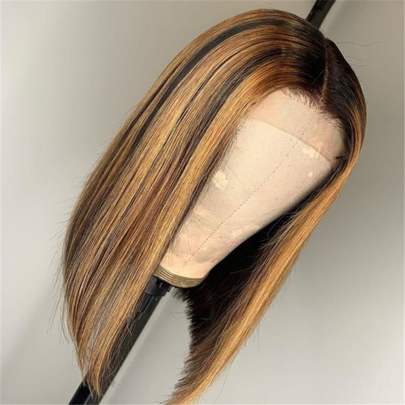 Brazilian Hair Blond Ombre Color Highlight Lace Front Bob Wig