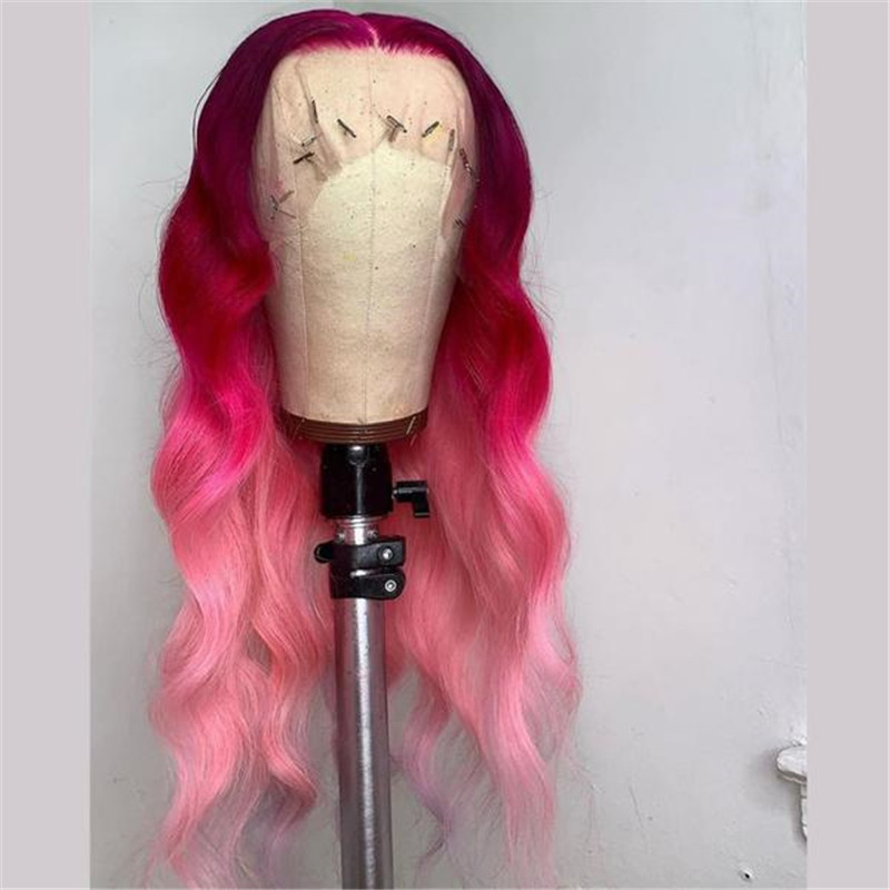 Peruvian Hair Pink Ombre Color Natural Wave Lace Front Wig