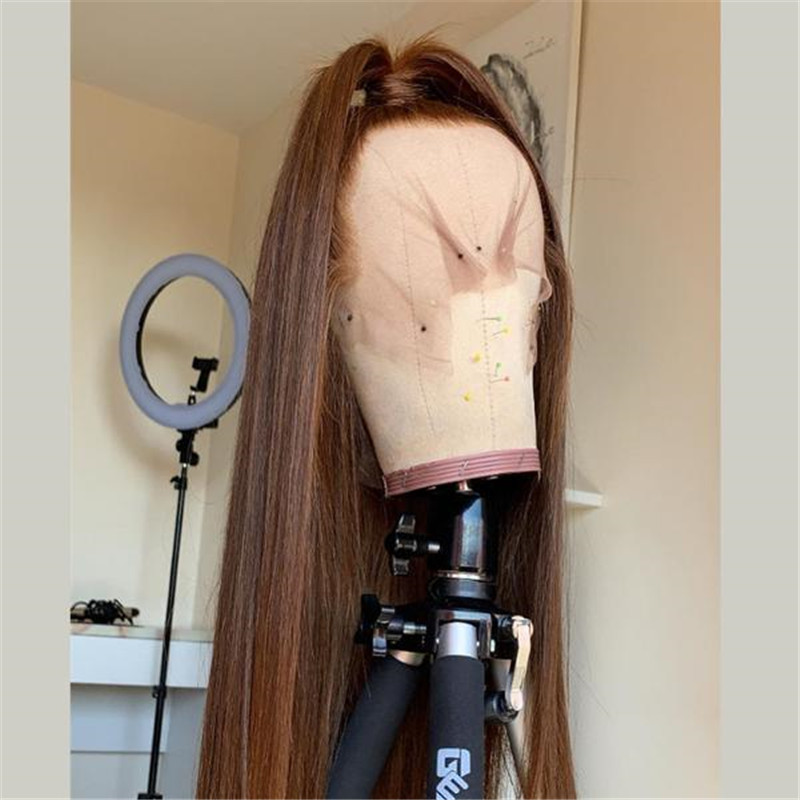Human Hair Lace Front Warm Brown Straight Fashion Wig