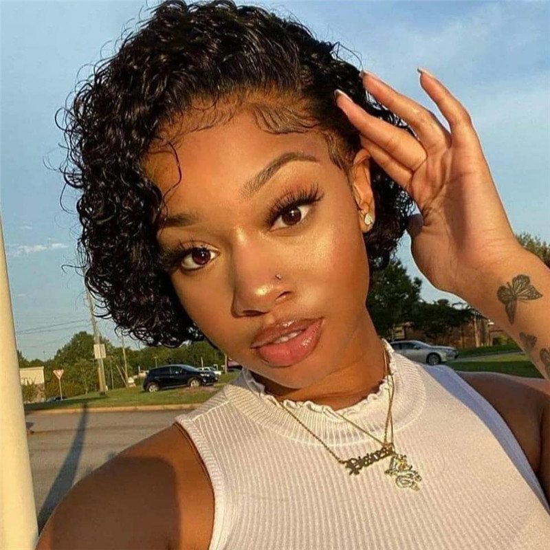 150% Pixie Cut Wig Human Hair Short Pixie Curly Wigs For Women Brazilian Remy Hair CLosure Wig 360 Lace Frontal Wig Glueless