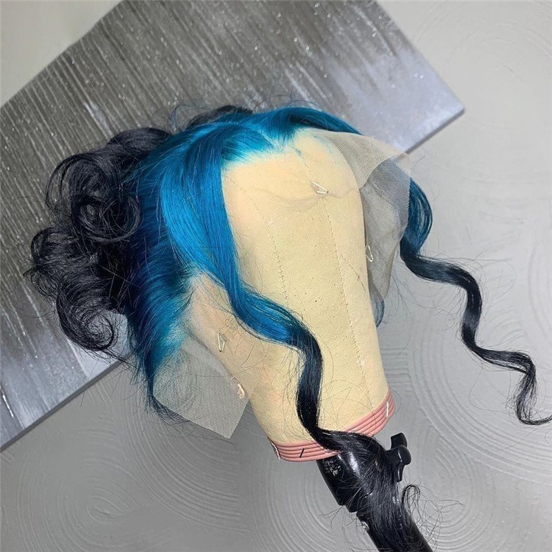 Body Wave Grey Ombre Lace Front Wig Brazilian Yellow Blue Lace Front Human Hair Wigs Transparent Part Lace Colored Wigs 150%