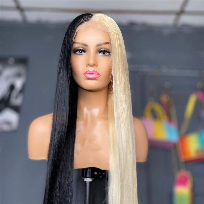 Virgin Peruvian Hair Half Blonde Half Black Full Lace Wig