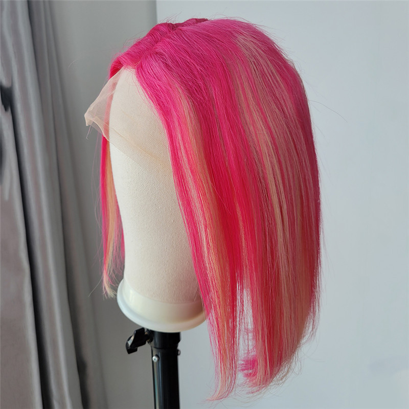 Bob Colored Human Hair Wigs For Women Brazilian Blonde Pink Highlight Bob Wig Lace Front Human Hair Wig Preplucked