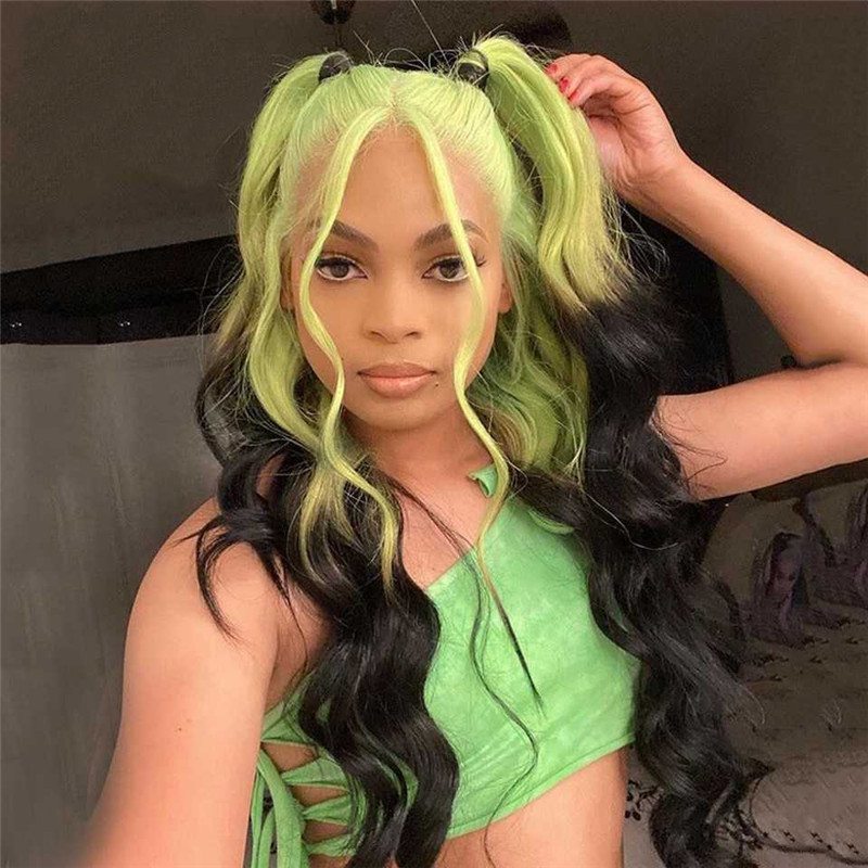 Transparent Lace Wigs Body Wave Green Ombre Lace Front Human Hair Wigs Brazilian Remy Colored Part Lace Wigs For Women