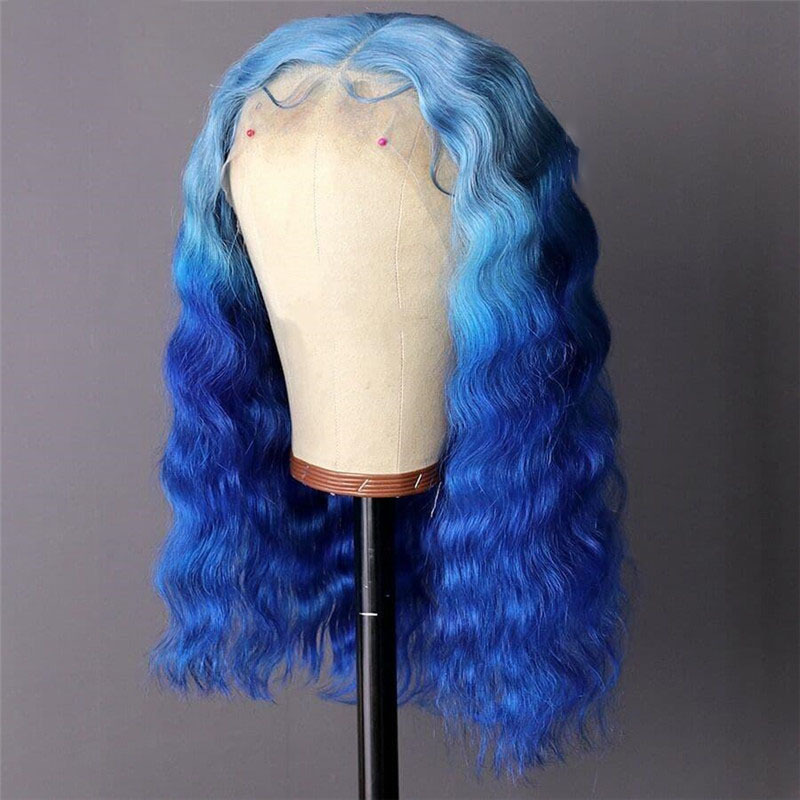 Peruvian Hair Ocean Blue Ombre Color Lace Front Bob Wig