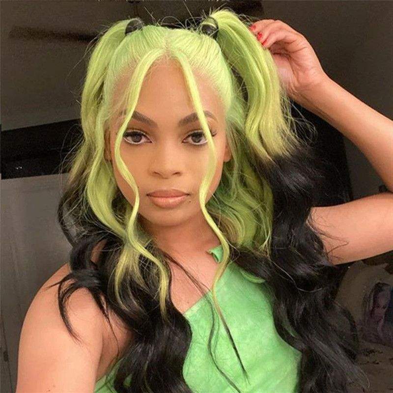Transparent Lace Wigs Body Wave Green Ombre Lace Front Human Hair Wigs Brazilian Remy Colored Part Lace Wigs For Women