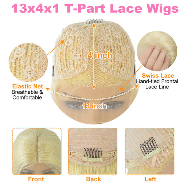 #613 Blonde Brazilian Human Hair Natural Wave Lace Wig For Women With Baby Hair Pre Plucked