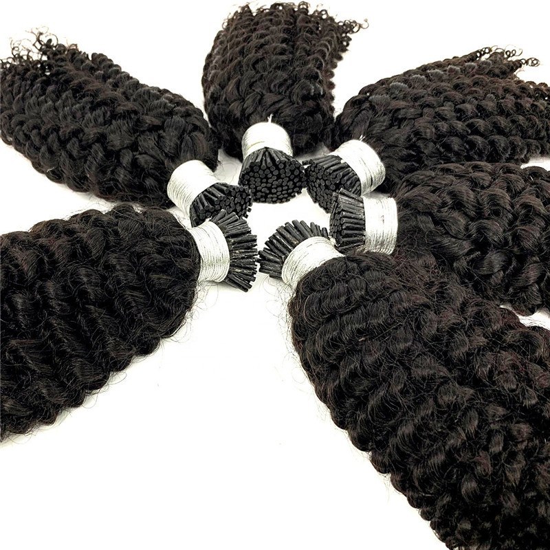 2 Tone Brazilian Virgin Hair Extension I Tip Customized Boxes Packaging Kinky Curly Human Hair I Tip