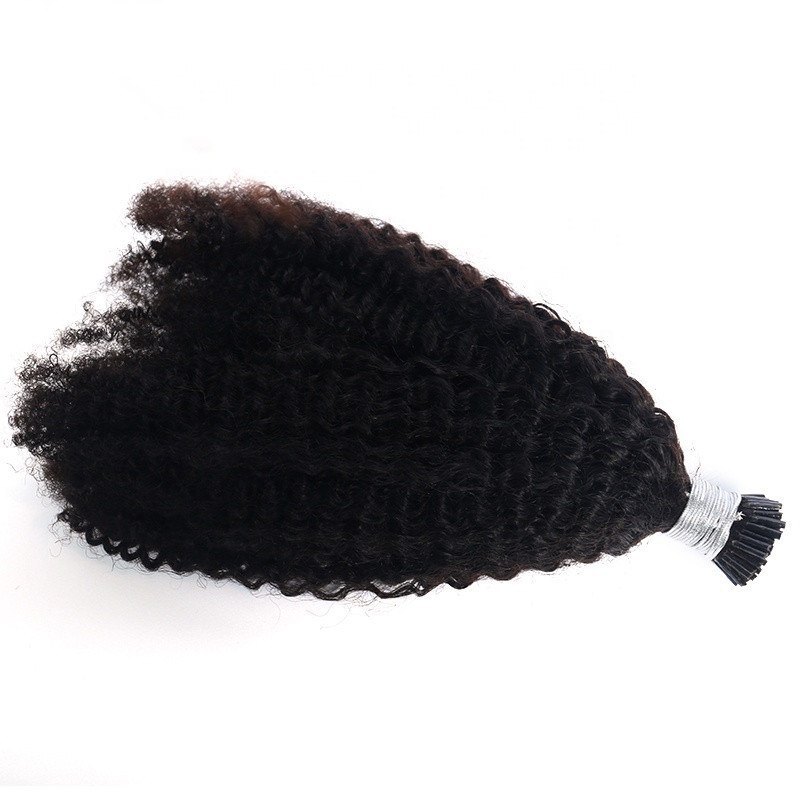 Raw Afro Kinky I Tip Hair Extension  Black Stick Tip Pre Bond European Hair Extension Wavy Curly Extensions I Tip