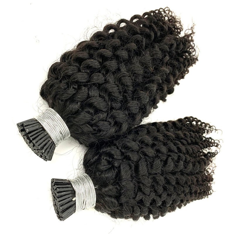 Wholesale Ombra Hair Extensions Russian Human Hair Ponytail I-Tip Virgin 3B 3C Kinky Curly I Tip