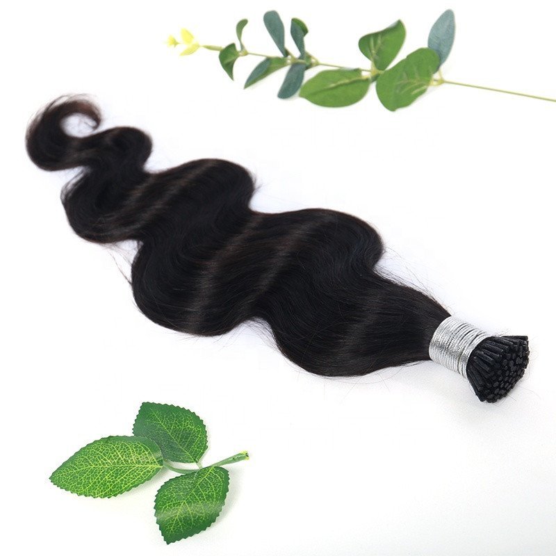 Human Hair Extensions Body Wave  Link Curly Natural Black Indian Hair Extensions Body Wave I Tip Extensions