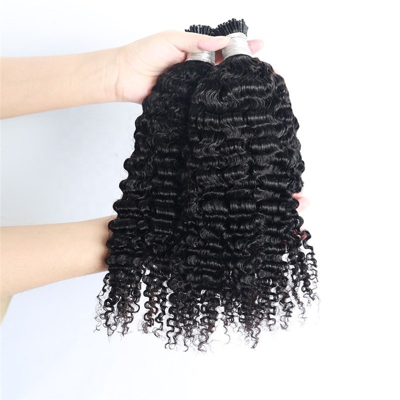 Virgin Natural Black 3C 4A Tight Kinky Curly Prebonded Hair 100G I Tip Curl Hair Extension Wholesale For Black Women