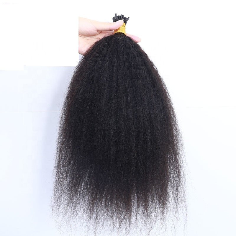 Double Drawn Cuticle Aligned Human Hair I Tip Hair Extensions Wholesale Kinky Straight 10A For I Tip Hair Extensions