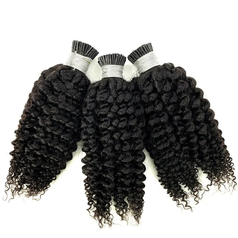 Wholesale Kinky Curly Human Hair Mink Raw Premium Virgin Hair Extensions 3B 3C  I Tip Hair Extensions