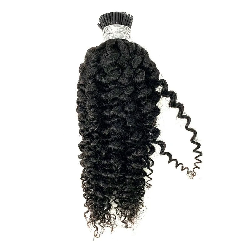 Wholesale Kinky Curly Human Hair Mink Raw Premium Virgin Hair Extensions 3B 3C  I Tip Hair Extensions