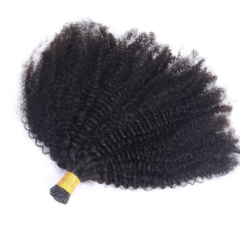 Indian Natural Black Virgin I Tip Hair Extension For Black Women  100% 4B 4C Afro Kinky Curly I Tip Hair