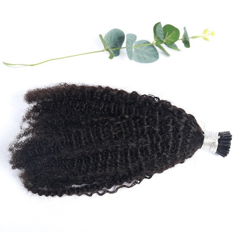 New Arrival Virgin Cuticle Aligned Mongolian Kinky Curly Hair 10"-26" Human I Tip Hair Extensions Kinky Curly Natural Color Hair