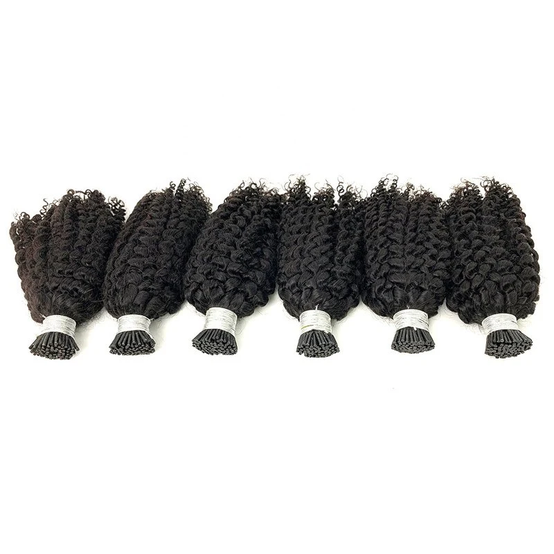 Wholesale Kinky Curly Human Hair Mink Raw Premium Virgin Hair Extensions 3B 3C  I Tip Hair Extensions