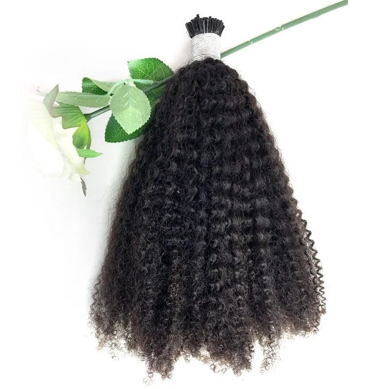 4B 4C I Tip Kinky Curly Hair Extensions Raw Mongolian Hair Extensions Virgin Curly Hair Extensions