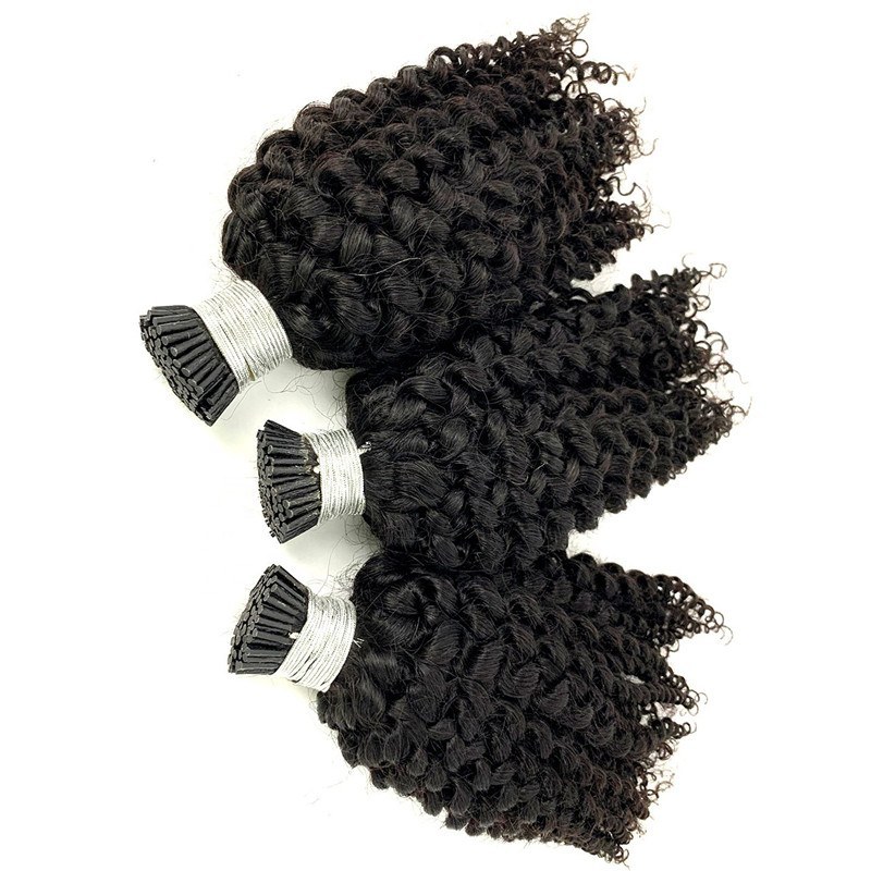 Raw Indian Hair I-Tips Ponytails Human Hair Extensions Remy 3B 3C Afro Kinky Curly Hair I Tips