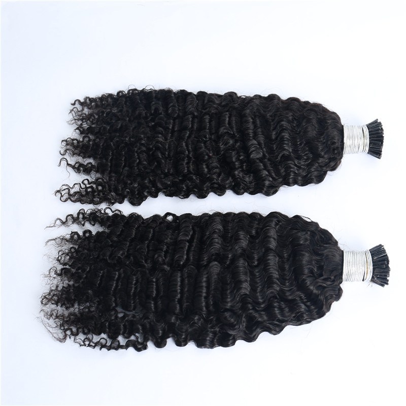 Natural Indian Raw Virgin Hair  I Tips Extensions Wholesale 3B 3C Kinky Curly Human Hair Extensions I Tip