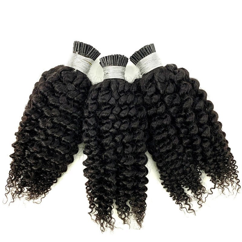 Raw Indian Hair I-Tips Ponytails Human Hair Extensions Remy 3B 3C Afro Kinky Curly Hair I Tips