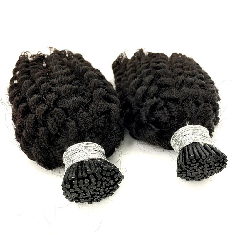 Raw Indian Hair I-Tips Ponytails Human Hair Extensions Remy 3B 3C Afro Kinky Curly Hair I Tips