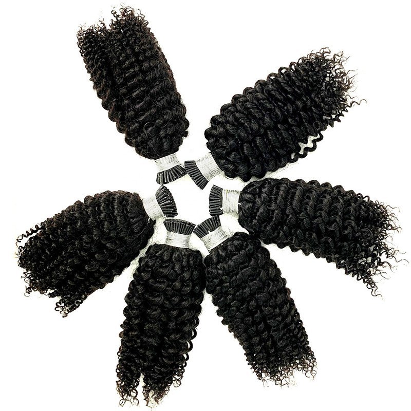 Raw Indian Hair I-Tips Ponytails Human Hair Extensions Remy 3B 3C Afro Kinky Curly Hair I Tips